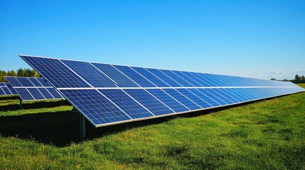 Expansive Solar Panel Array in Serene Countryside Landscape
