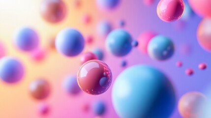 Poster - A 3D bubble chart with floating spheres of different sizes and colors, representing data with depth and volume, set against a minimalist backdrop