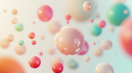Poster - A 3D bubble chart with floating spheres of different sizes and colors, representing data with depth and volume, set against a minimalist backdrop