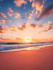 Poster - Summer closeup sunset sea sky landscape. Colorful ocean beach sunrise. Beautiful beach reflections calm waves soft sandy. Perfect tropical coast horizon scenic coast view. Mediterranean nature. AI gen