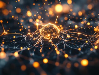 Poster - Abstract Network Structure with Glowing Orange Nodes and Lines - Digital Concept