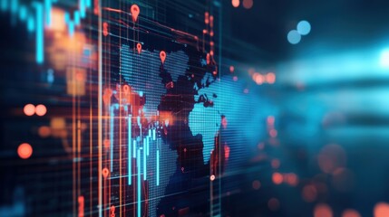 Wall Mural - a global economy map with arrows and lines representing trade and financial flows