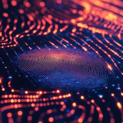 Poster - Abstract Fingerprint Pattern with Red and Blue Lights.