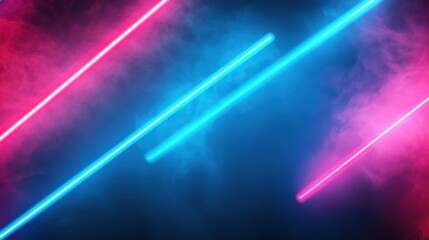 Poster - neon-colored abstract lines intersecting in a dark background, a futuristic atmosphere