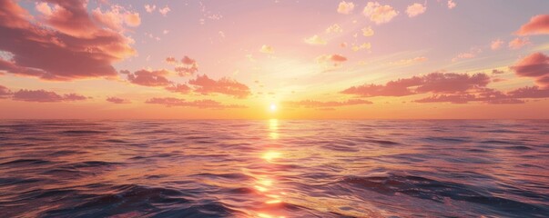 Wall Mural - Sunset sky filled with vibrant colors over the ocean, 4K hyperrealistic photo,