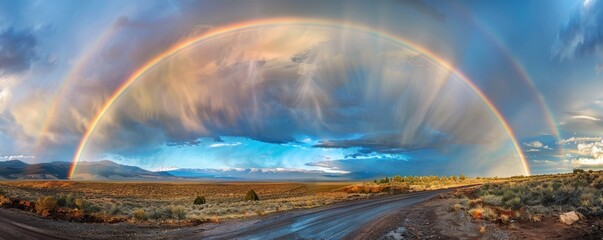 Wall Mural - Vibrant double rainbow after the storm, 4K hyperrealistic photo