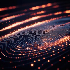 Poster - Abstract Fingerprint Pattern with Glowing Orange Lights - Technology Background
