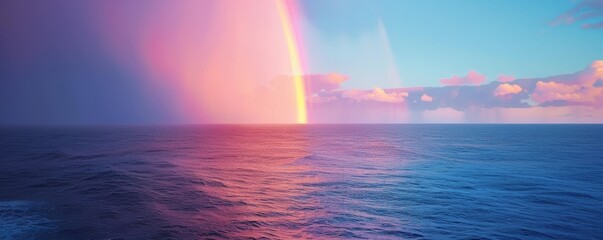 Wall Mural - Rainbow over distant ocean horizon, 4K hyperrealistic photo