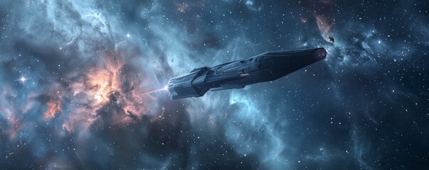 Spaceship traveling through interstellar dust, 4K hyperrealistic photo