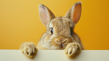 Canvas Print - Cute Rabbit Peeking Over a Surface