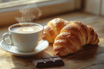 Delicious Breakfast with Coffee and Croissants