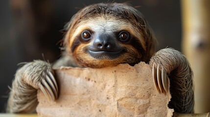 Poster - Cute Sloth Holding a Cardboard