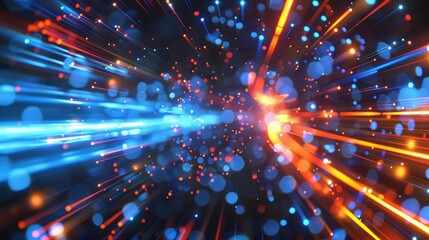 Poster - A bright blue and orange light is shooting out of a black background