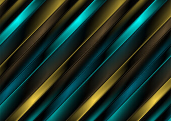 Wall Mural - Blue and golden metallic shiny stripes geometric abstract background. Vector design