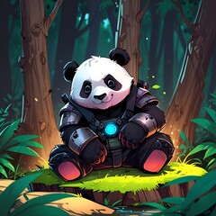 Sticker - Cute Panda Warrior in the Forest