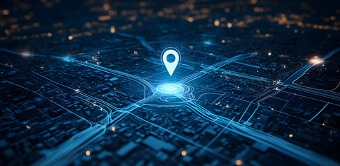 Wall Mural - “Digital Map with Three Glowing Blue Pins Representing Global Locations, Connectivity, and Strategic Planning for Worldwide Business Expansion”

