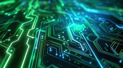 Poster - Abstract Digital representation of a circuit board with glowing green and blue lines.
