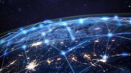 Poster - Digital network connecting the world, symbolizing the interconnectedness of our planet through technology.