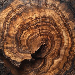 Wall Mural - Closeup of Beautiful Wood Texture with Rings and Cracks - Natural Pattern Background