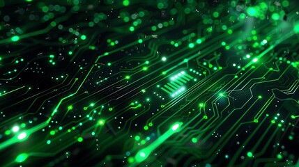 Poster - Abstract image of a circuit board with glowing green lines, representing the complexity and interconnectedness of technology.