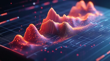 Poster - A detailed 3D area chart with overlapping layers and transparent fills, providing a clear view of data trends and comparisons in three dimensions.