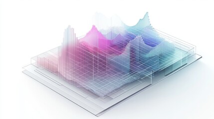 Poster - A detailed 3D area chart with overlapping layers and transparent fills, providing a clear view of data trends and comparisons in three dimensions.