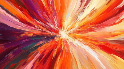 Abstract Painting with Colorful Brushstrokes and Vivid Colors in Red, Orange, Yellow, and Purple.