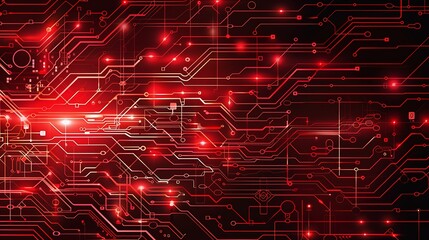 Poster - Abstract Red circuitry design background with glowing lines and connections.