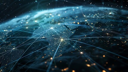 Poster - Digital illustration of the global network, depicting interconnected lines and nodes representing communication and data flow across the world.