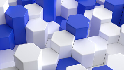 Poster - Volumetric background. White-blue texture. Background with hexagons. Technological wallpaper. Geometric backdrop. Background for business website. Stylish pattern. Volumetric backdrop. 3d image