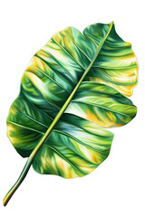 Poster - A vibrant green leaf showcasing intricate textures and rich colors, ideal for nature-themed designs and backgrounds.