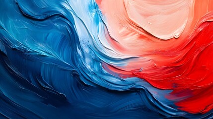 Poster - Harmonious Blend of Vibrant Blue and Red Tones in Fluid Abstract Design