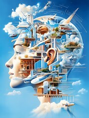 Wall Mural - The City in a Human Head