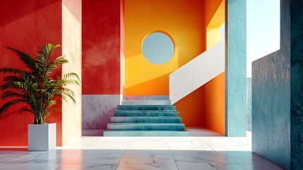 Poster - Striking Geometric Shapes in Secondary Colors Forming a Clean Stylish Composition