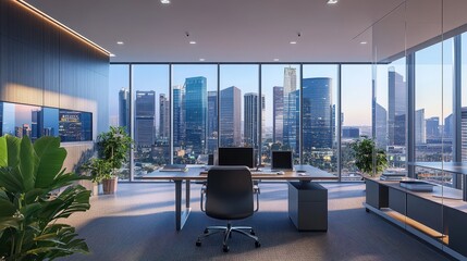 Wall Mural - Modern Office with Panoramic City View