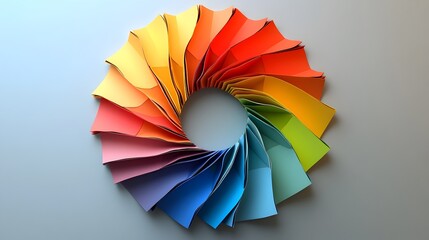 Poster - Vibrant Color Wheel Composed of Textured Paper Sheets in Creative Design