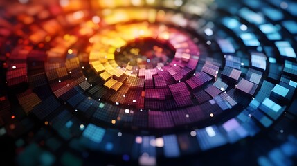 Poster - Vibrant Pixelated Color Wheel with Geometric Mosaic Pattern