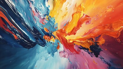 Poster - Vibrant Tertiary Colored Abstract Painting with Dynamic Fluid Composition