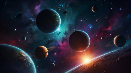 cosmic cosmos - design a wallpaper featuring a vibrant, intergalactic space scene with planets, star