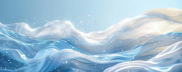 Wall Mural - Artistic illustration of flowing blue and white waves resembling ocean foam. Free copy space for text.