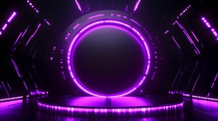 Technology purple circle light stage on black background