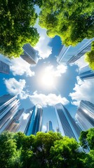 Wall Mural - Urban Jungle Skyscrapers Surrounded by Lush Greenery.