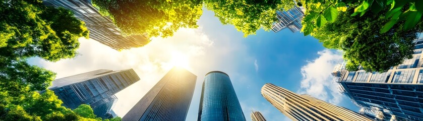 Wall Mural - Modern Skyscrapers and Lush Trees in a City.