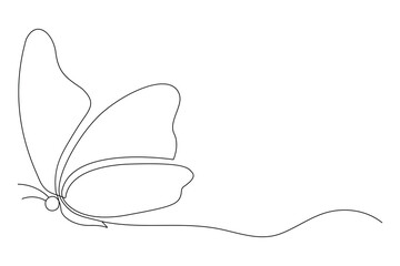 Continuous one line butterfly outline vector isolated on white background. Vector Illustration
