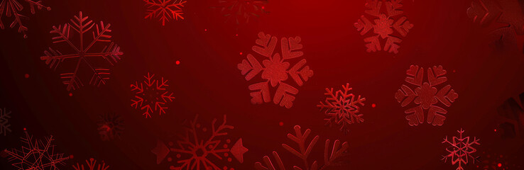 Red festive background with a pattern of snowflakes in shades of dark pink and burgundy, perfect for creating an elegant winter-themed design or festive Christmas banner.