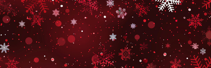 Red festive background with a pattern of snowflakes in shades of dark pink and burgundy, perfect for creating an elegant winter-themed design or festive Christmas banner.