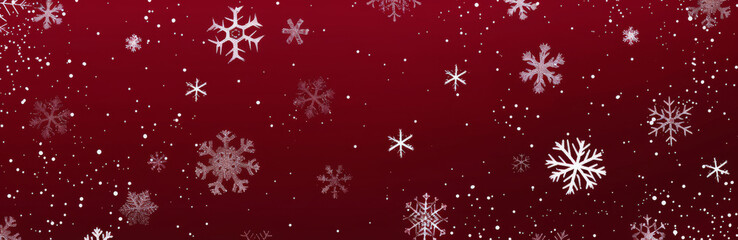 Red festive background with a pattern of snowflakes in shades of dark pink and burgundy, perfect for creating an elegant winter-themed design or festive Christmas banner.