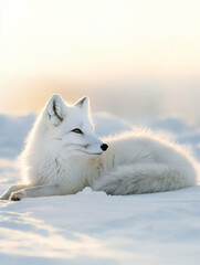 Wall Mural - a white fox is laying in the snow