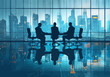 © Perfect Vector - Business Strategy Planning Meeting in Modern Office with City Skyline at Dusk, Professional Teamwork and Corporate Success
