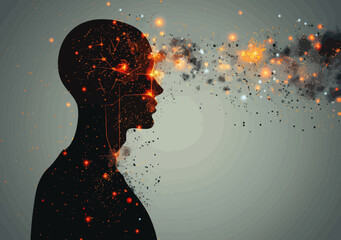 Poster - Businessman Turning on Creative Brain Power, Conceptual Vector Illustration of Innovation, Mental Connection, and Idea Generation, Minimalistic Design for Business, Productivity, and Technology